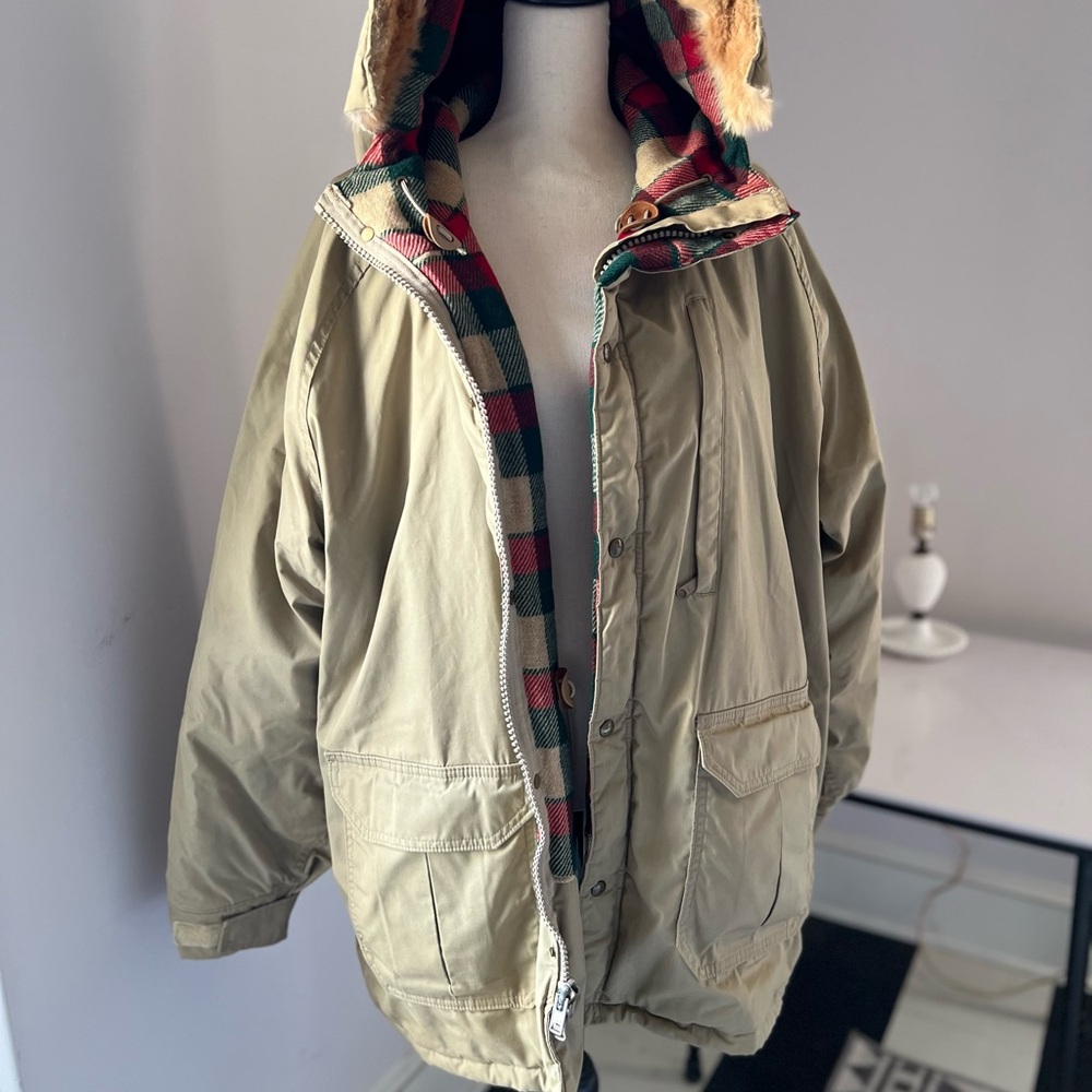 Vintage Woolrich Tan Hooded Field Jacket with Fur Trim